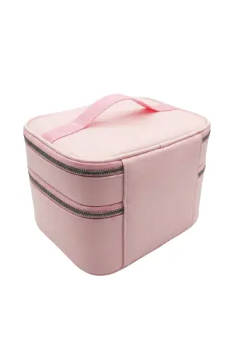 Çift Katlı Captain Seyahat Makyaj Organizatörü Makyaj Çantası,çok Fonksiyonlu Kozmetik Çanta Pembe-Metalik - 6