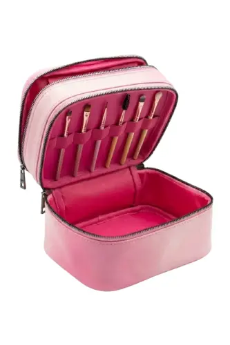 Çift Katlı Captain Seyahat Makyaj Organizatörü Makyaj Çantası,çok Fonksiyonlu Kozmetik Çanta Pembe-Metalik - 7