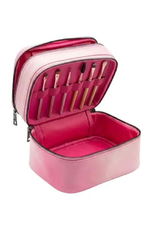 Çift Katlı Captain Seyahat Makyaj Organizatörü Makyaj Çantası,çok Fonksiyonlu Kozmetik Çanta Pembe-Metalik - 7