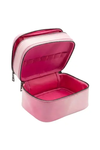 Çift Katlı Captain Seyahat Makyaj Organizatörü Makyaj Çantası,çok Fonksiyonlu Kozmetik Çanta Pembe-Metalik - 3