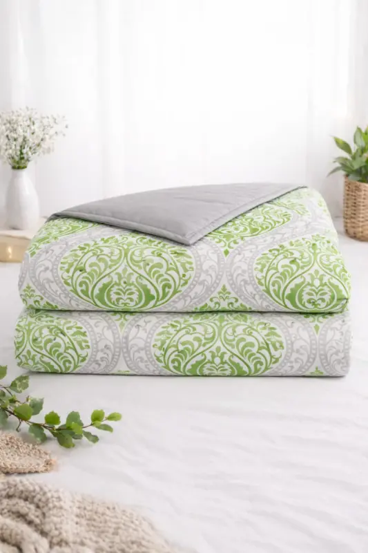 Çift Kişilik (1 Adet) Nevresim Ottmn Yeşil (Yastık kılıfı-Çarşaf dahil değildir.)-Yeşilottmn - 1