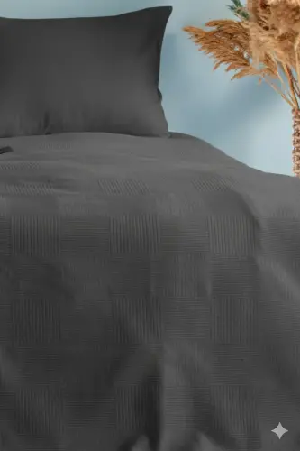 Çift Kişilik Antrasit Dama Desenli Pike. Damalı Otel Pikesi 200 X 230 Antrasit-Antrasit - INTER Z (1)