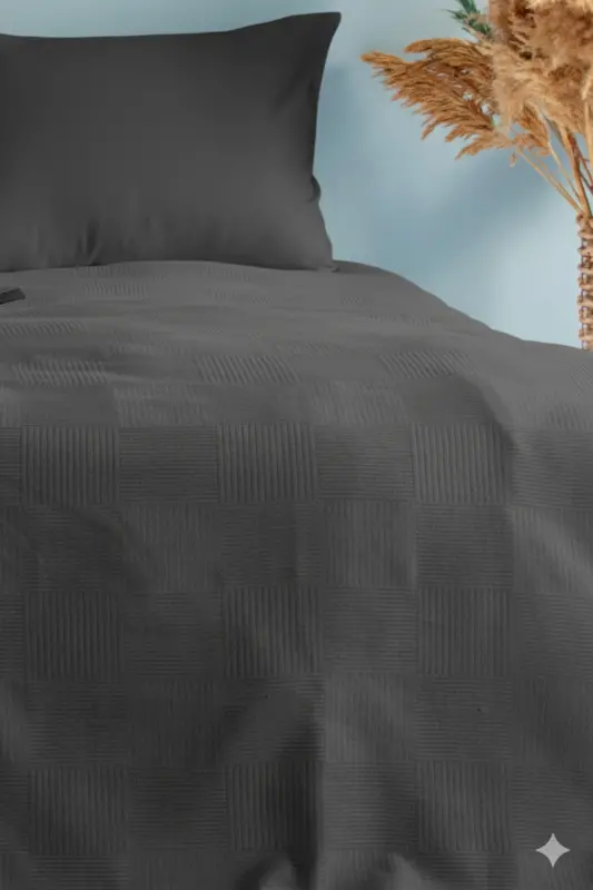 Çift Kişilik Antrasit Dama Desenli Pike. Damalı Otel Pikesi 200 X 230 Antrasit-Antrasit - 2