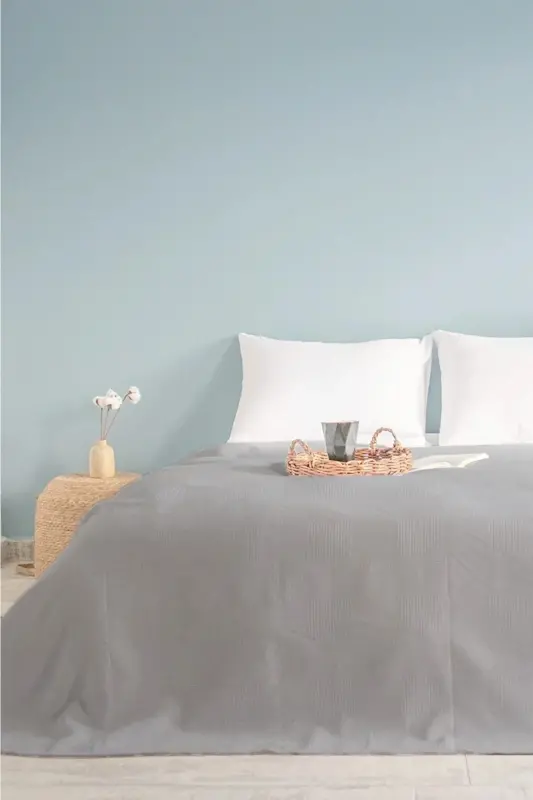 Çift Kişilik Gri Dama Desenli Pike. Damalı Otel Pikesi 200 X 230-Gri - INTER Z