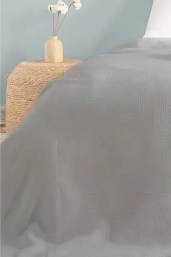 Çift Kişilik Gri Dama Desenli Pike. Damalı Otel Pikesi 200 X 230-Gri - 3