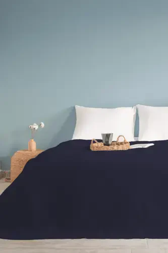 Çift Kişilik Lacivert Dama Desenli Pike. Damalı Otel Pikesi 200 X 230-Lacivert - 1