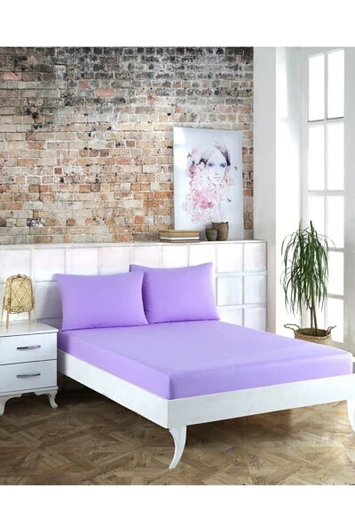 Çift Kişilik Lastikli Çarşaf + 2 Adet Yastık Kılıfı 160x200 Lila-Lila - SOFT COLOURS