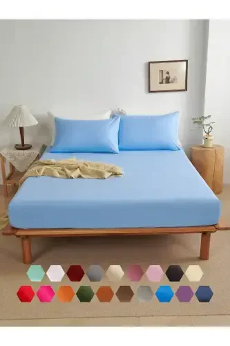 Çift Kişilik Lastikli Çarşaf + 2 Adet Yastık Kılıfı 160x200 Mavi-Mavi - 1