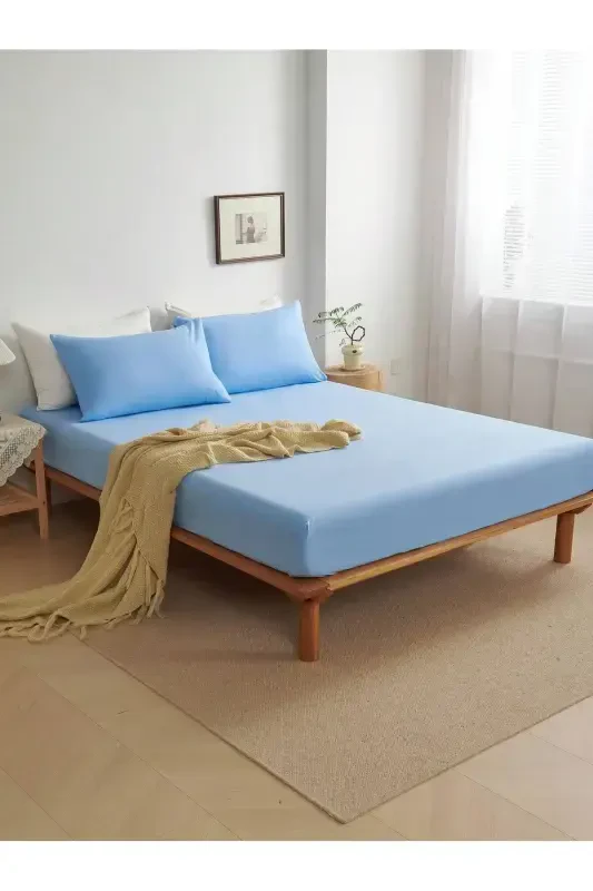 Çift Kişilik Lastikli Çarşaf + 2 Adet Yastık Kılıfı 160x200 Mavi-Mavi - 2