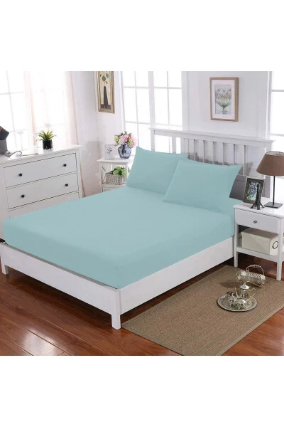 Çift Kişilik Lastikli Çarşaf + 2 Adet Yastık Kılıfı 160x200 Mint-Mint - Soft Colours