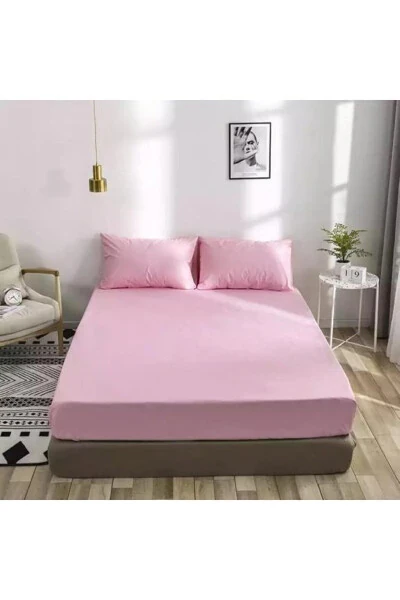 Çift Kişilik Lastikli Çarşaf + 2 Adet Yastık Kılıfı 160x200 Pembe-Pembe - Modazone