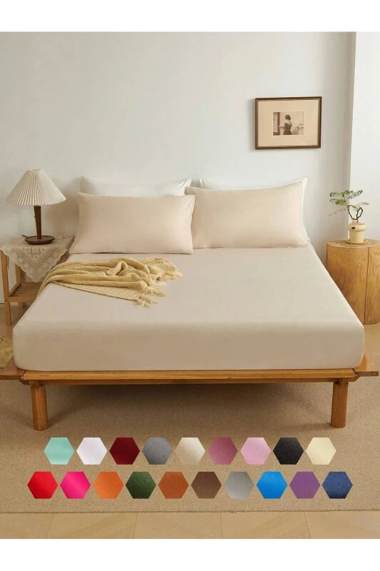 Çift Kişilik Lastikli Çarşaf + 2 Adet Yastık Kılıfı 160x200 Sütlü Kahve-Sütlü Kahve - Modazone