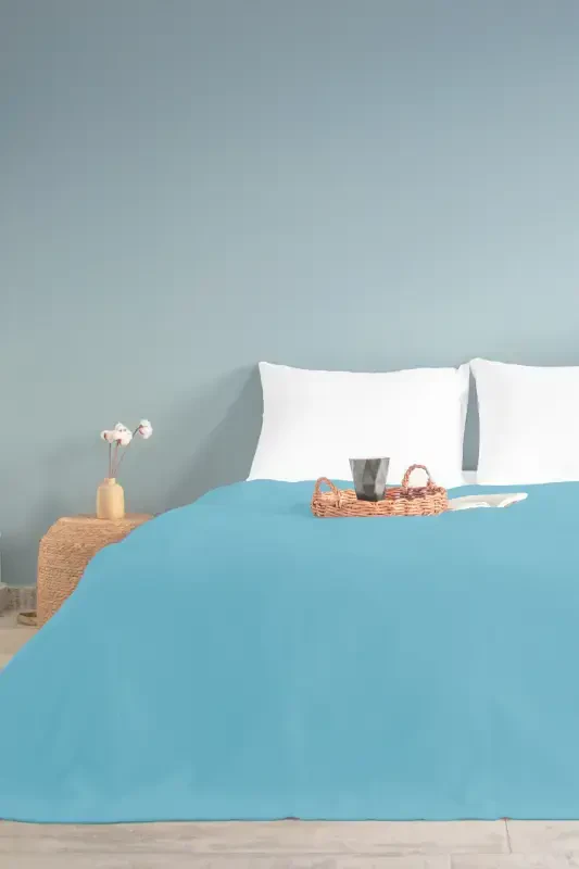 Çift Kişilik Mavi Dama Desenli Pike, Damalı Otel Pikesi 200x230-MAVİ - SETHOME COLLECTION