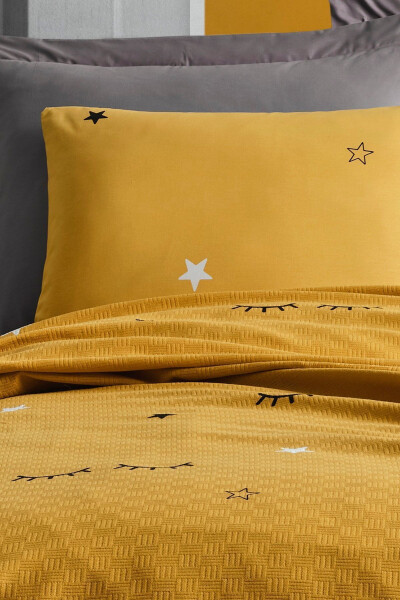 Baskılı Pike Takımı Çift Kişilik Dide Sarı - EPONJ HOME (1)