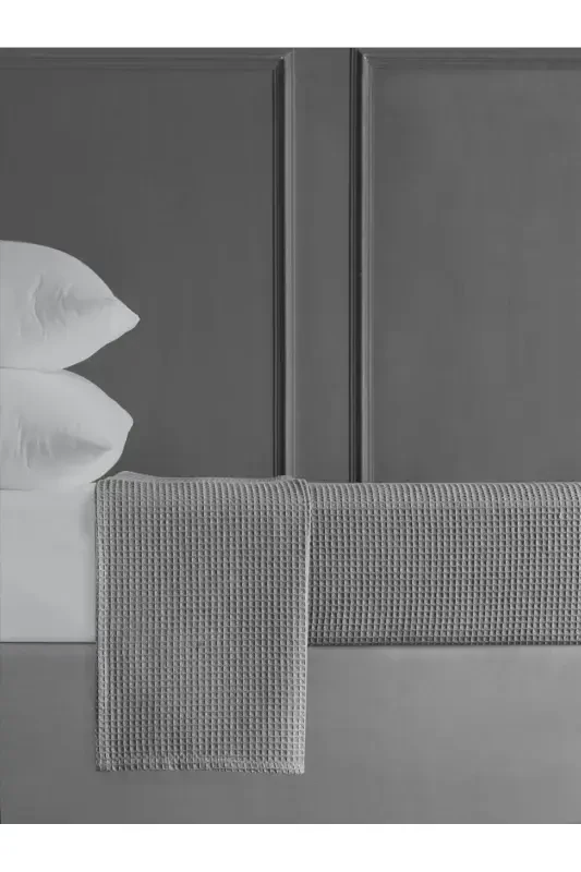 Çift Kişilik Waffle Pike, Antrasit Pamuklu Yatak Örtüsü - 200x230cm - Yazlık Pike-Antrasit - 1