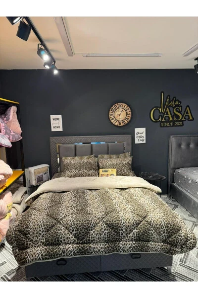 Çift Kişilik Welsoft Puffy Uyku Seti (LASTİKLİ ÇARŞAFLI) Bej Leopard - Modazone (1)