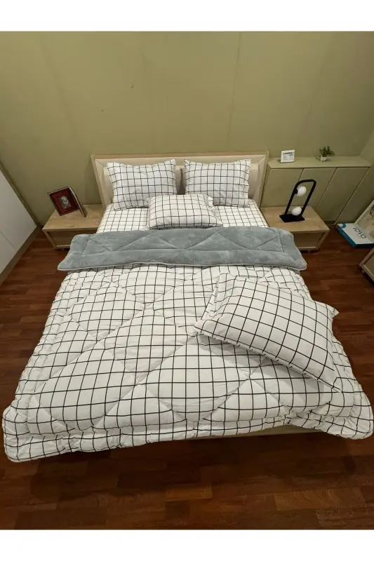 Çift Kişilik Welsoft Puffy Uyku Seti (LASTİKLİ ÇARŞAFLI) Beyaz Kare - 3