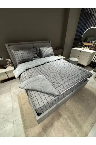 Çift Kişilik Welsoft Puffy Uyku Seti (LASTİKLİ ÇARŞAFLI) Füme Kare - 1