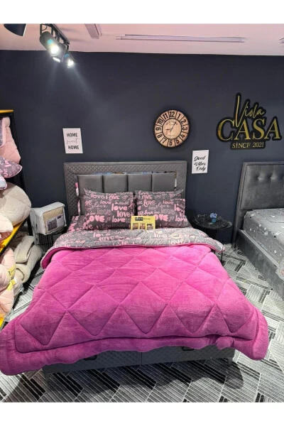 Çift Kişilik Welsoft Puffy Uyku Seti (LASTİKLİ ÇARŞAFLI) Mürdüm Love - TEKSTILDIYARI (1)