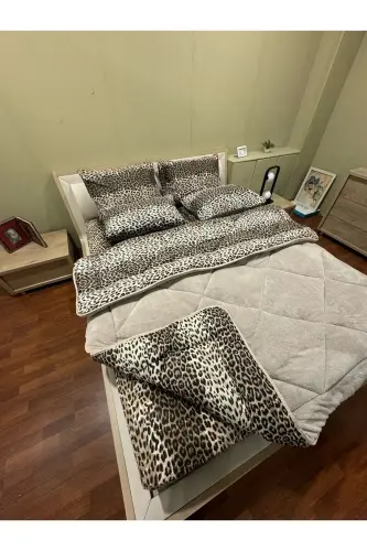 Çift Kişilik Welsoft Pufidik Uyku Seti (Lastikli Çarşaflı) Leopar - 4