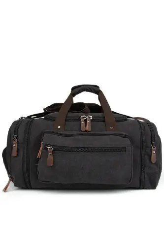 Çift Körüklü Ayakkabı Bölmeli Kavas Kumaş Spor Ve Seyahat Valizi Siyah-Siyah - 1