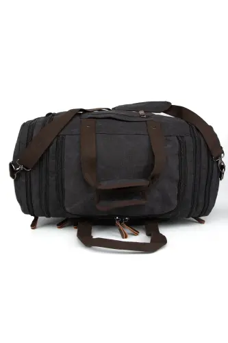 Çift Körüklü Ayakkabı Bölmeli Kavas Kumaş Spor Ve Seyahat Valizi Siyah-Siyah - 5