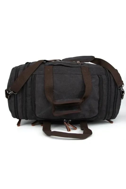 Çift Körüklü Ayakkabı Bölmeli Kavas Kumaş Spor Ve Seyahat Valizi Siyah-Siyah - 5