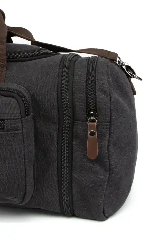 Çift Körüklü Ayakkabı Bölmeli Kavas Kumaş Spor Ve Seyahat Valizi Siyah-Siyah - 6