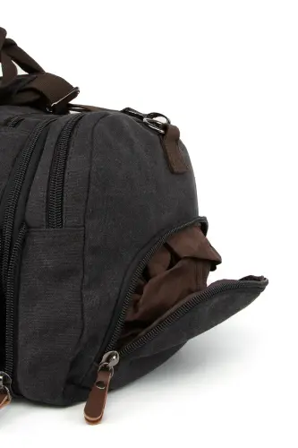 Çift Körüklü Ayakkabı Bölmeli Kavas Kumaş Spor Ve Seyahat Valizi Siyah-Siyah - 7