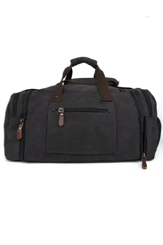 Çift Körüklü Ayakkabı Bölmeli Kavas Kumaş Spor Ve Seyahat Valizi Siyah-Siyah - 8