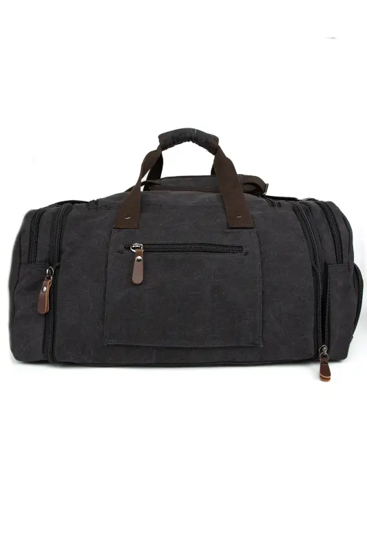 Çift Körüklü Ayakkabı Bölmeli Kavas Kumaş Spor Ve Seyahat Valizi Siyah-Siyah - 8