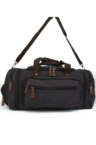 Çift Körüklü Ayakkabı Bölmeli Kavas Kumaş Spor Ve Seyahat Valizi Siyah-Siyah - NECATI ÇANTA (1)