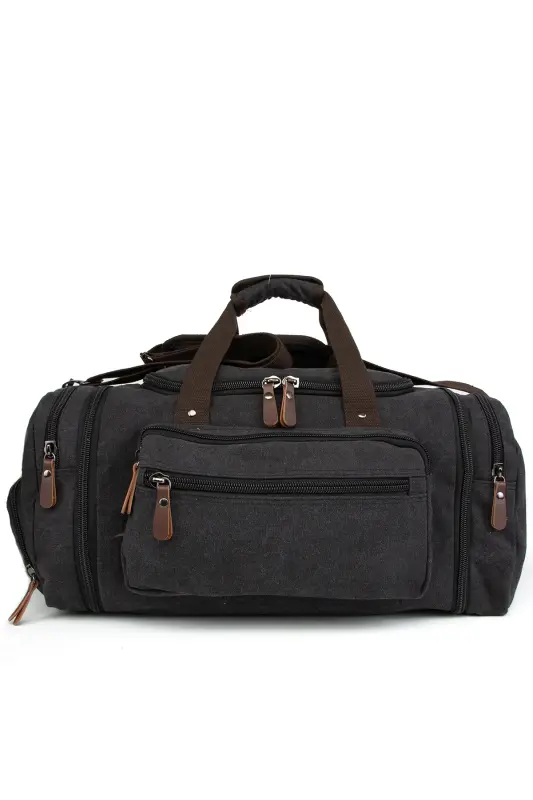 Çift Körüklü Ayakkabı Bölmeli Kavas Kumaş Spor Ve Seyahat Valizi Siyah-Siyah - NECATI ÇANTA