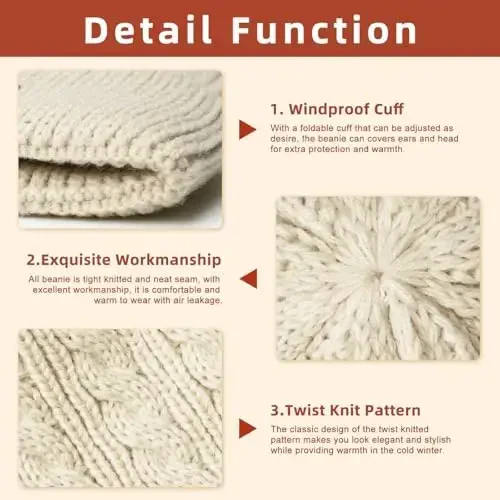 Beanies Women with Double Pom Pom, Winter Hats for Women Cold Weather Warm Knit Fleece Lined, Cute Beanie Cap for Daily Use - 4