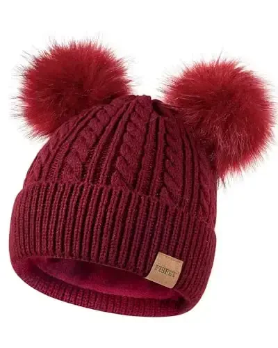Beanies Women with Double Pom Pom, Winter Hats for Women Cold Weather Warm Knit Fleece Lined, Cute Beanie Cap for Daily Use - 1