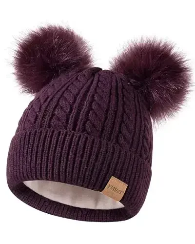 FISFET Beanies Women with Double Pom Pom, Winter Hats for Women Cold Weather Warm Knit Fleece Lined, Cute Beanie Cap - 1
