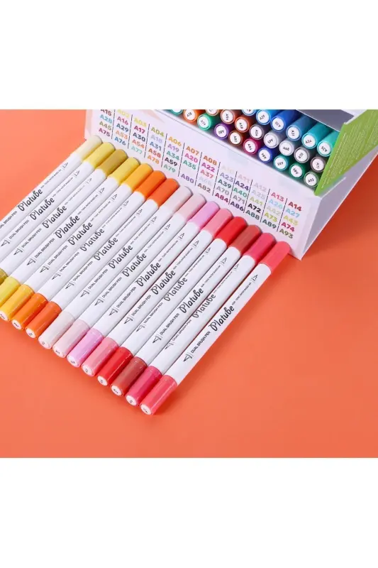Çift Taraflı Brush Pen 60’lı Marker Kalem Seti Bullet Jurnal Mandala Eskiz Boyama Seti - Karışık, çok renkli - 2