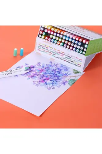 Çift Taraflı Brush Pen 60’lı Marker Kalem Seti Bullet Jurnal Mandala Eskiz Boyama Seti - Karışık, çok renkli - 5
