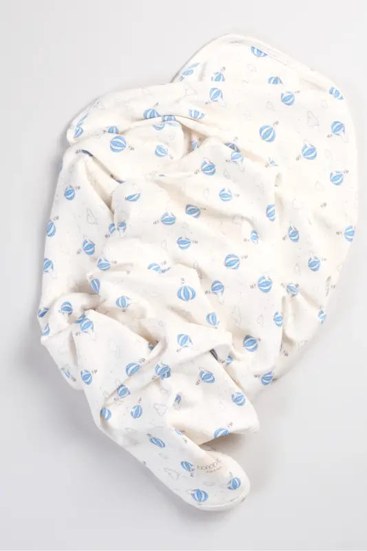 Çift Taraflı İnterlok Battaniye %100 Pamuk Oeko-teks Sertifikalı 100 X 85 Cm-Mavi Balon - 4