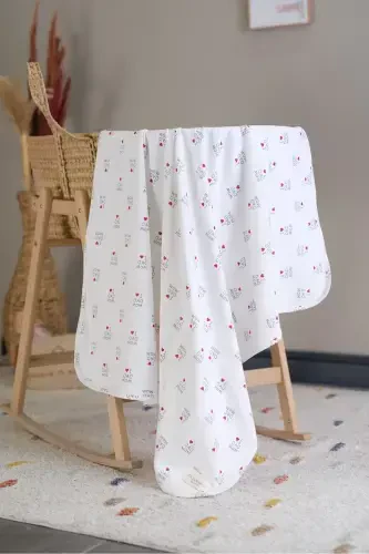 Çift Taraflı İnterlok Örtü & Battaniye %100 Pamuk Oeko-teks Sertifikalı 100 X 85 Cm-Kalp - 3