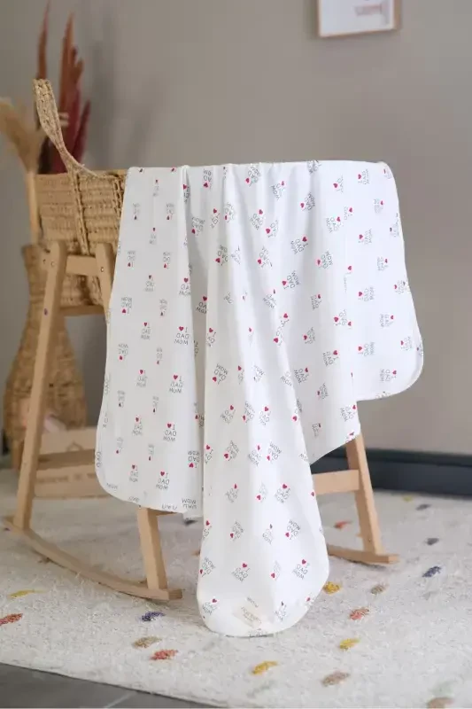 Çift Taraflı İnterlok Örtü & Battaniye %100 Pamuk Oeko-teks Sertifikalı 100 X 85 Cm-Kalp - 3