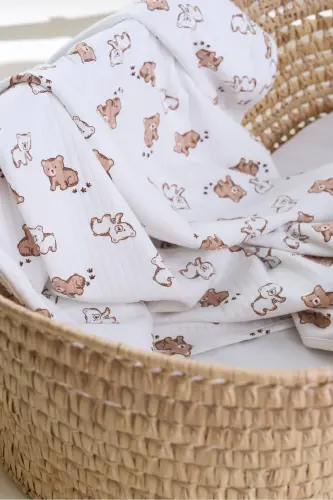 Çift Taraflı İnterlok Örtü & Battaniye %100 Pamuk Oeko-teks Sertifikalı 100 X 85 Cm-Mini Ayıcık - 1