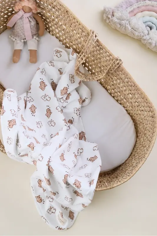 Çift Taraflı İnterlok Örtü & Battaniye %100 Pamuk Oeko-teks Sertifikalı 100 X 85 Cm-Mini Ayıcık - 2