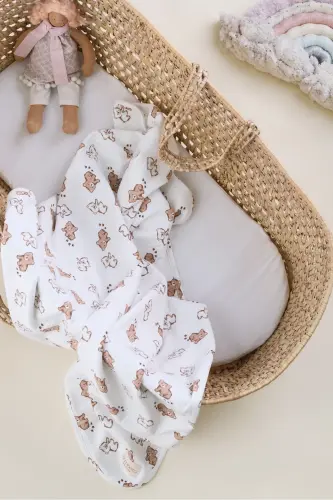 Çift Taraflı İnterlok Örtü & Battaniye %100 Pamuk Oeko-teks Sertifikalı 100 X 85 Cm-Mini Ayıcık - BONDBERRO (1)