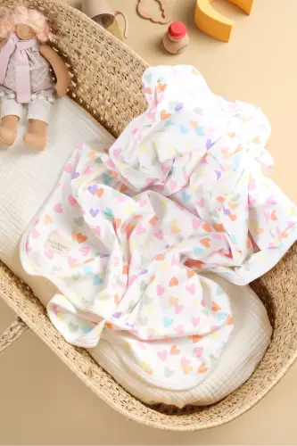 Çift Taraflı İnterlok Örtü & Battaniye %100 Pamuk Oeko-teks Sertifikalı 100 X 85 Cm-Renkli Kalp 