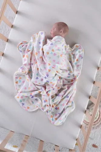 Çift Taraflı İnterlok Örtü & Battaniye %100 Pamuk Oeko-teks Sertifikalı 100 X 85 Cm-Renkli Kalp - 2