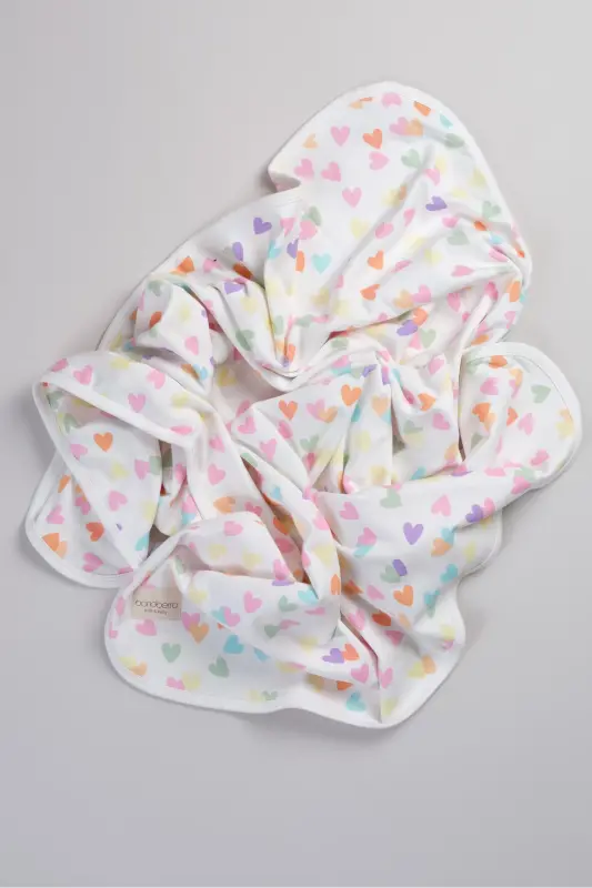 Çift Taraflı İnterlok Örtü & Battaniye %100 Pamuk Oeko-teks Sertifikalı 100 X 85 Cm-Renkli Kalp - 4