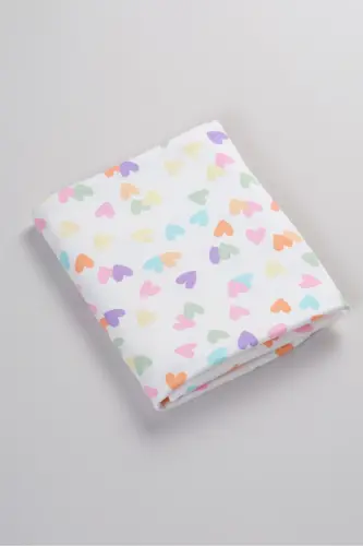 Çift Taraflı İnterlok Örtü & Battaniye %100 Pamuk Oeko-teks Sertifikalı 100 X 85 Cm-Renkli Kalp - 6