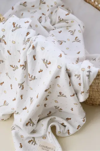 Çift Taraflı İnterlok Örtü & Battaniye %100 Pamuk Oeko-teks Sertifikalı 100 X 85 Cm-Zürafa - 1