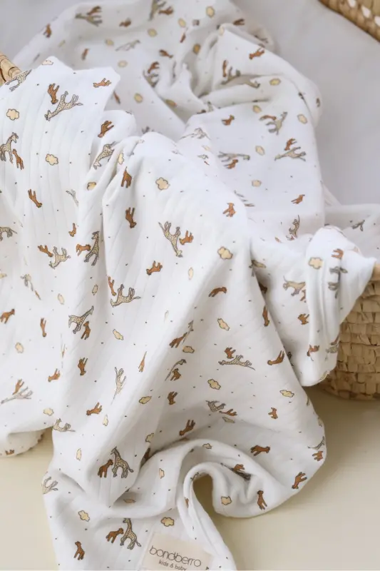 Çift Taraflı İnterlok Örtü & Battaniye %100 Pamuk Oeko-teks Sertifikalı 100 X 85 Cm-Zürafa - 1